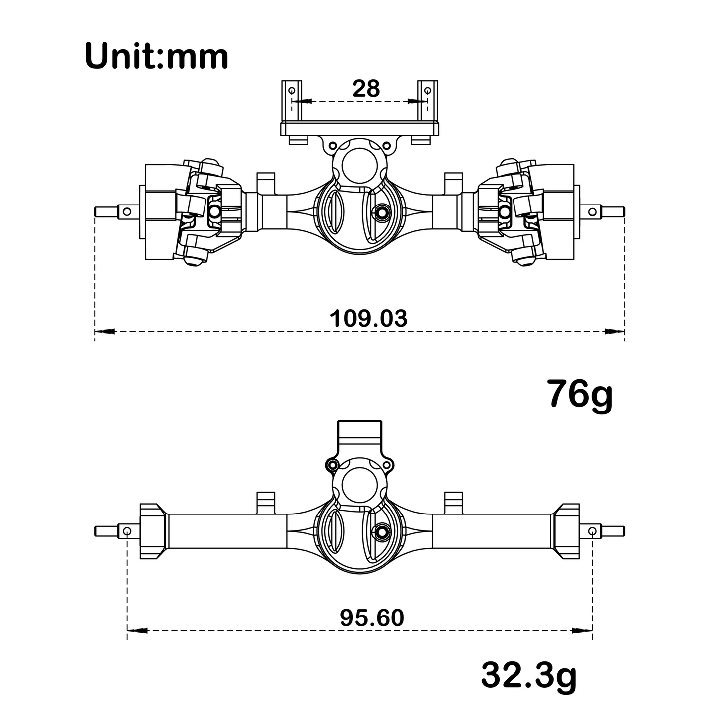 MEUS RACING 5mm Isokinetic V2 SCX24 Axles with 3-Section CVD for Axial 1/24 SCX24 RC Crawler (Gold)