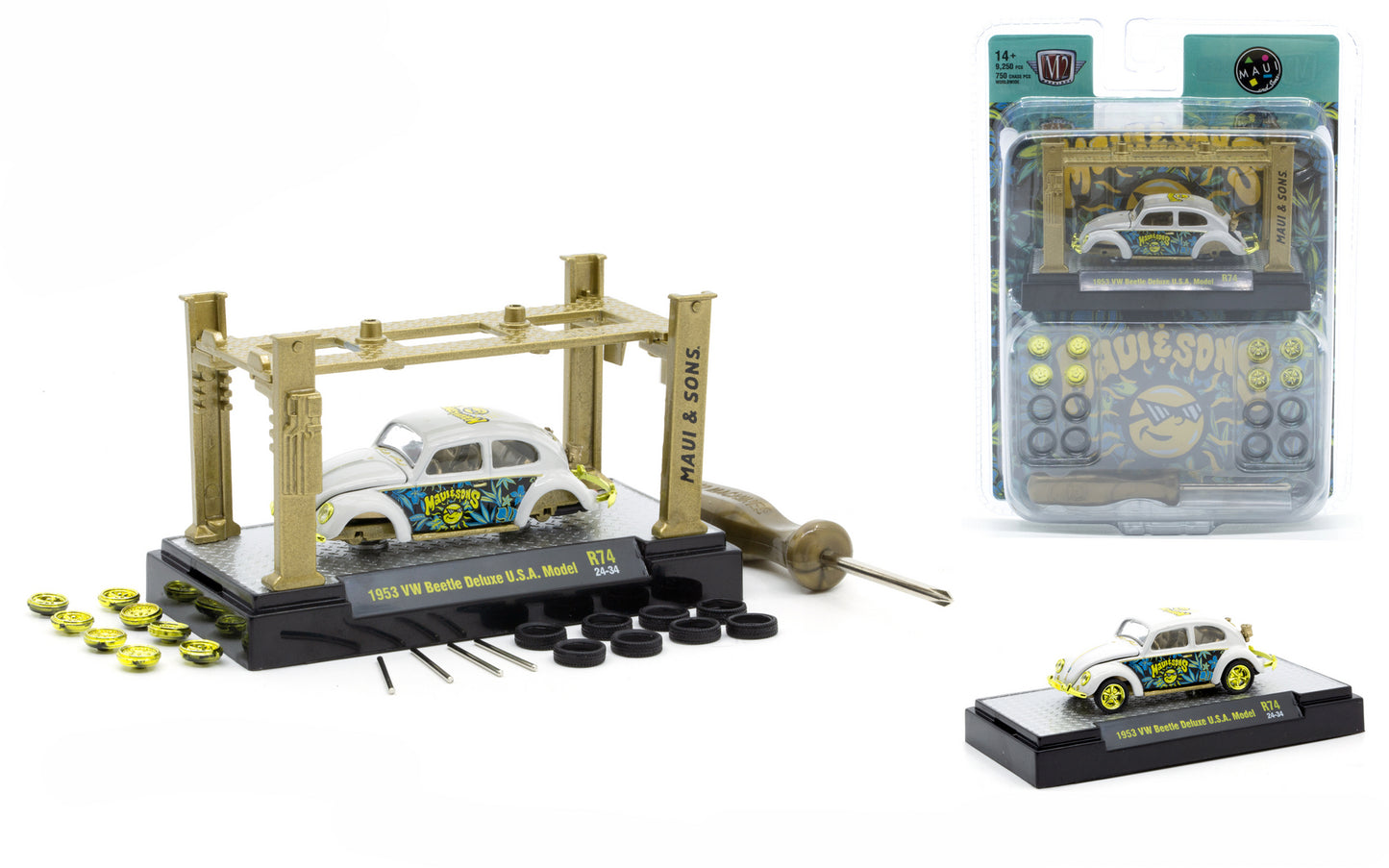 M2Machines 37000-74 1:64th Scale Kit 1953 VW Beetle Deluxe U.S.A Model Chase
