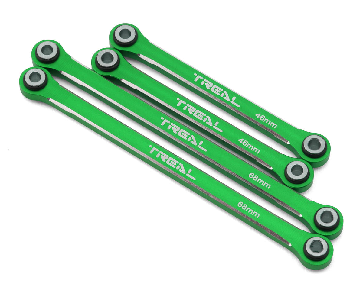 TLHTTRX-4M-40 TREAL TRX4M Upper Links Set (4pcs) Aluminum 7075 Upper Chassis 4-Links Upgrades 1/18 Scale-Green