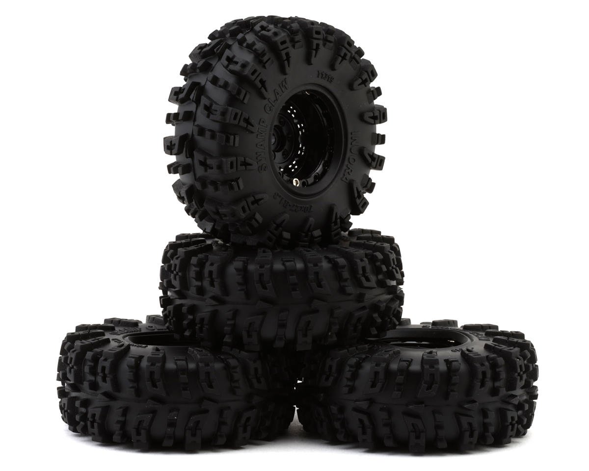 YQW-1305BK-1319_A Injora 1.3" Deep Dish Aluminum Micro Crawler Beadlock Wheels w/Swamp Claw Tires (S5)