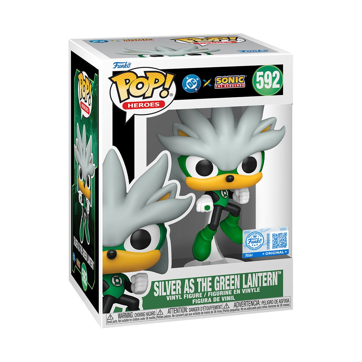 FU88904 Justice League x Sonic the Hedgehog Silver as the Green Lantern Funko Pop! Vinyl Figure #592