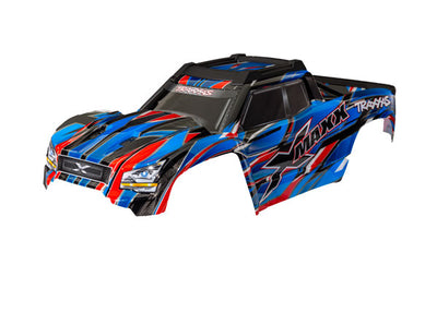 7867-BLUE Body, X-Maxx®, blue (painted, decals applied) (assembled with front & rear body mounts, rear body support, and tailgate protector)