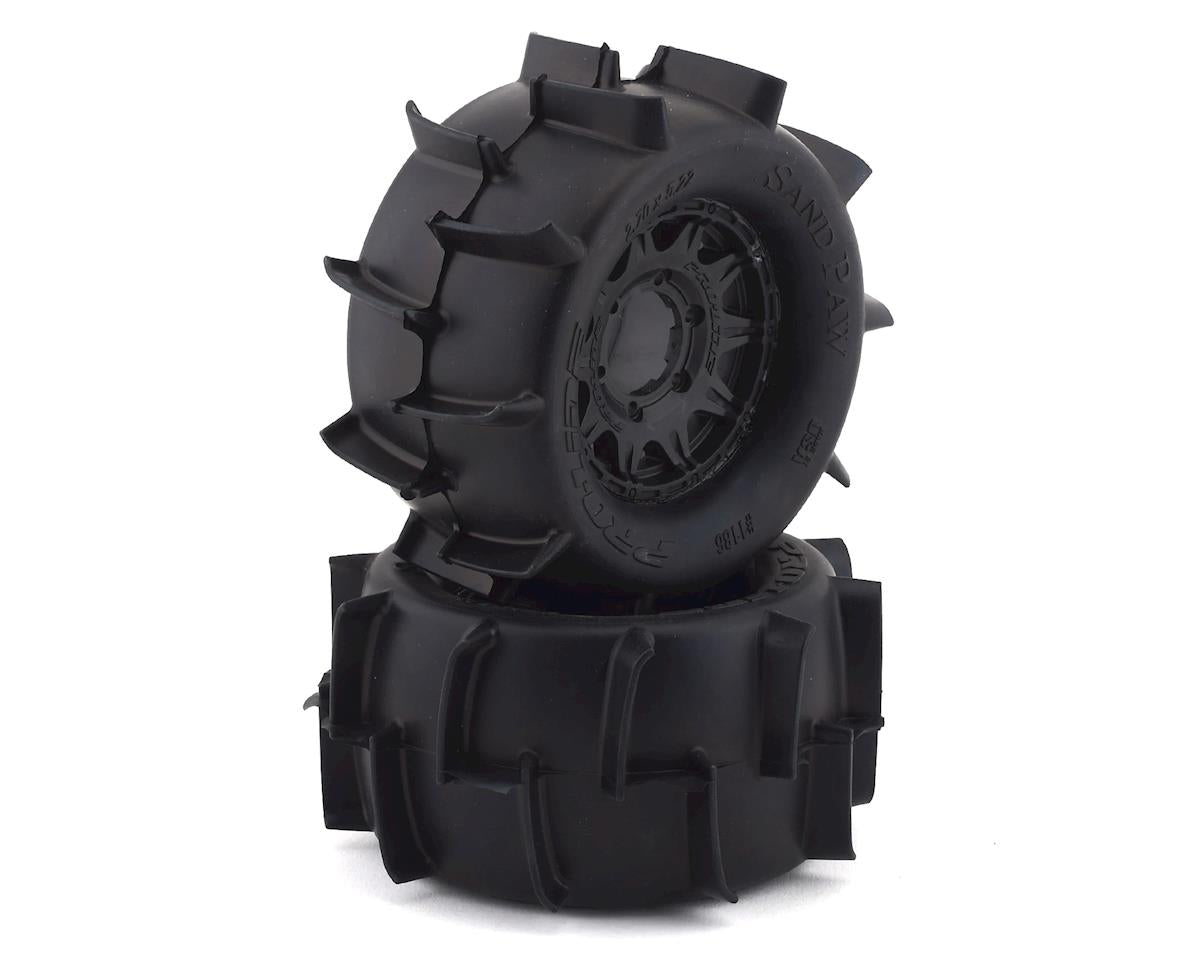 PRO118610  Sand Paw Front/Rear 2.8" MT Tires Mounted 12mm Blk Raid (2)