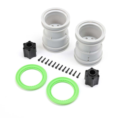 LOS-1814 2.6" Wheel with Beadlock Rings, Green (2): LMT 2.0
