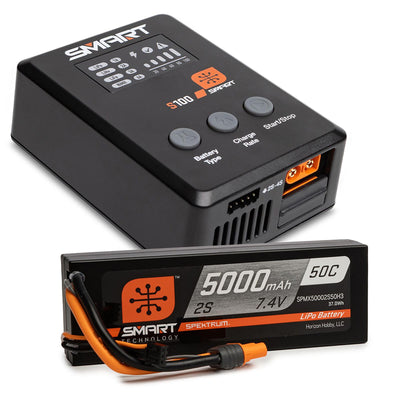 SPMX-1031 Spektrum Accessories Smart Powerstage Surface Bundle: 5000mAh 2S 50C LiPo Battery (IC3) / 100W S100 Charger