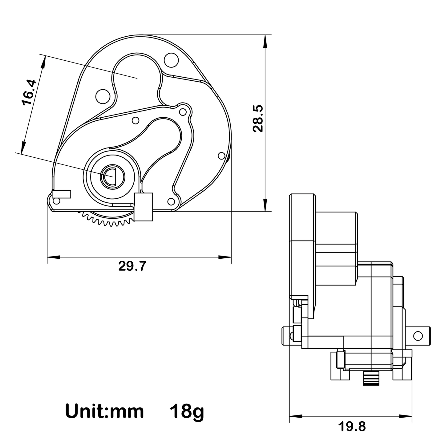 MEUS Racing SCX24 Brushless Transmission Black Aluminum Complete Gearbox for 1/24 SCX24
