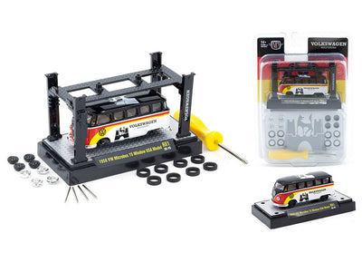 M2machines 37000-81 1958 VW Microbus 15 Window USA Model in Black White with Yellow and Red Stripes