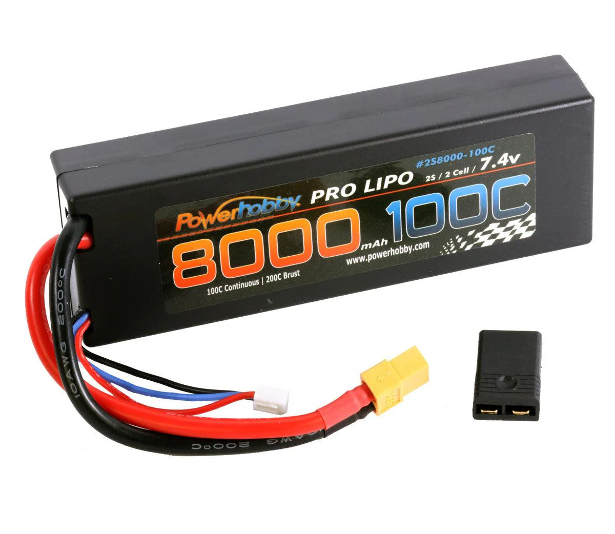 PHB2S8000100XT60 Powerhobby 2S 7.4V 8000mAh 100C-200C Lipo Battery W XT60 Plug + Adapter
