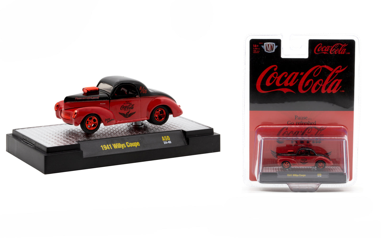 M2Machines 52500-A50 1:64th Scale Coca-Cola (RED) 1941 Willys Coupe - CHASE!