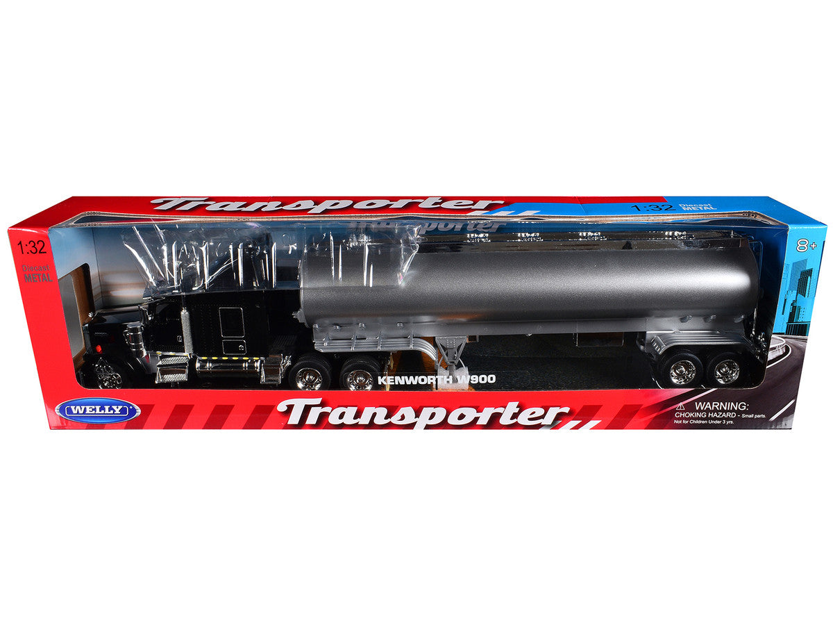 Welly 32662W-BK 1:32 Kenworth KW900 Black w/ Plain Silver Oil Tank