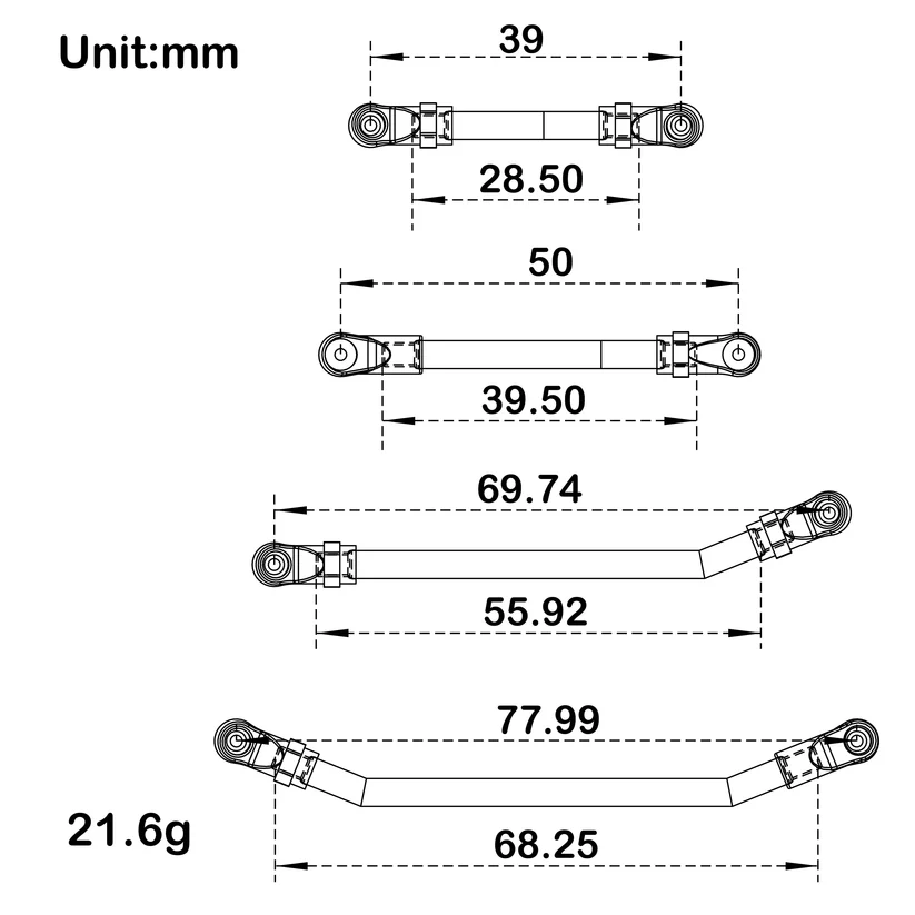 MEUS Racing SCX24 Gladiator Double Bent Links High Clearance Chassis Links Set for Axial 1/24 RC Crawler (Titanium)