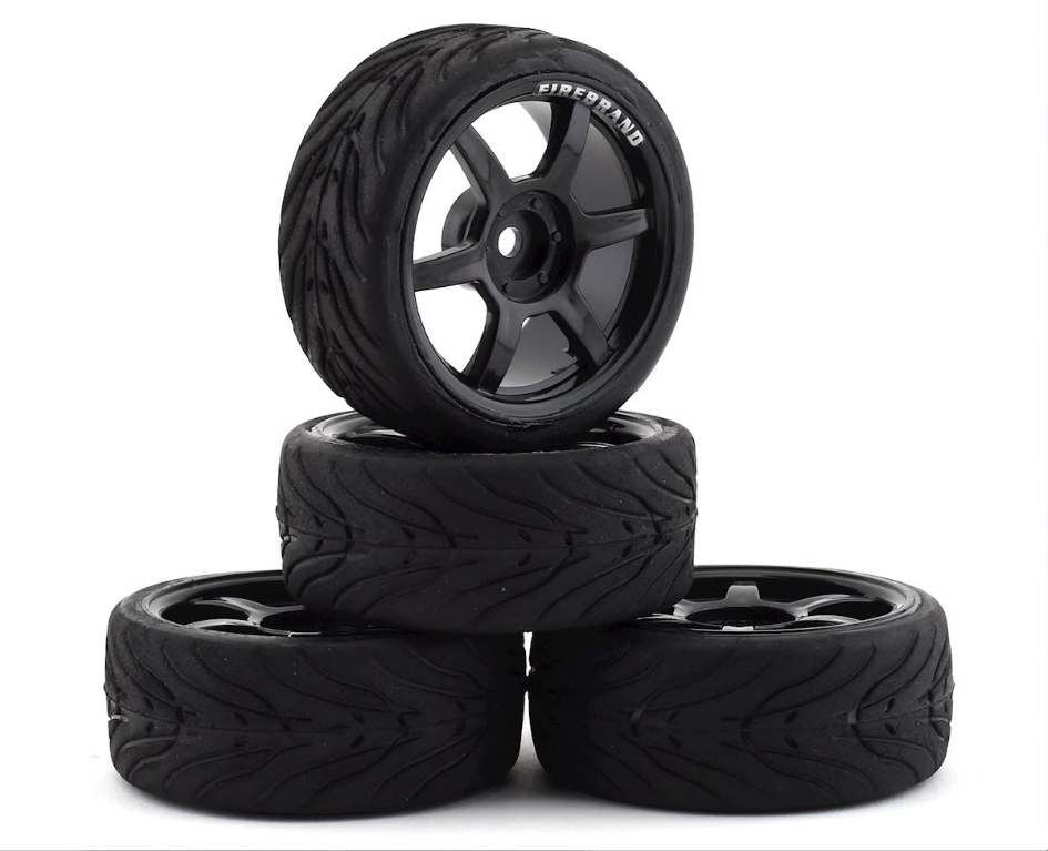 FBR1WHESCO078 Firebrand RC Scorch RT3 Pre-Mounted On-Road Tires (4) (Black) w/FireFangs Tires, 12mm Hex & 3mm Offset