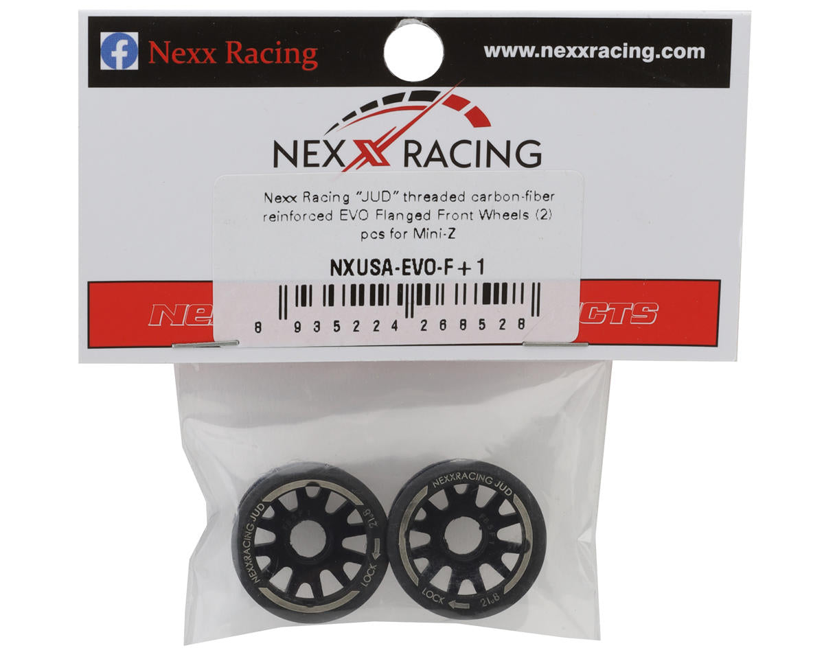 NX-USA-EVO-F+1 NEXX Racing Mini-Z RWD "JUD" EVO Front Threaded Side-Wall Carbon Fiber Rims (1mm Offset) (Black) (2)