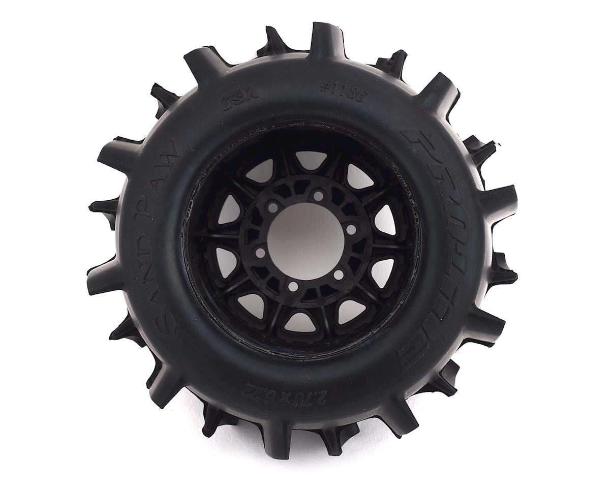 PRO118610  Sand Paw Front/Rear 2.8" MT Tires Mounted 12mm Blk Raid (2)