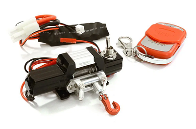 INTC27289SILVERBLACK Billet Machined T8 Realistic Mega Winch w/ Remote for Scale Crawler