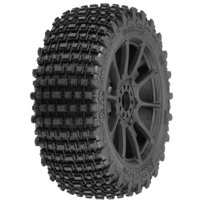 PRO907421 Gladiator Pre-Mounted 1/8 Buggy Tires (2) (Black) (M2) w/Mach 10 Wheel