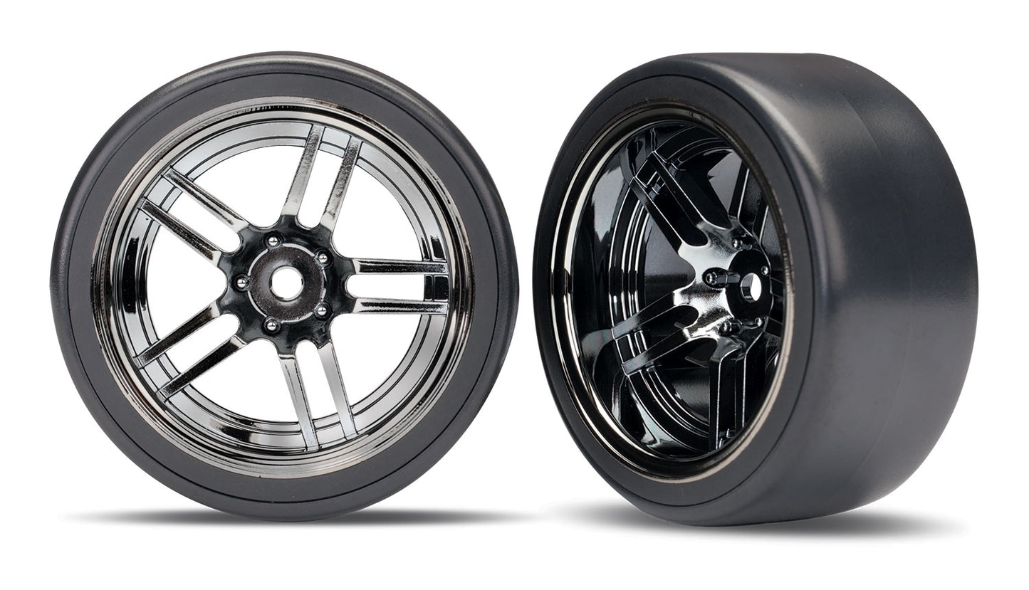 8378 1.9" Black Chrome Split-Spoke Wheels & Drift Tires (4)