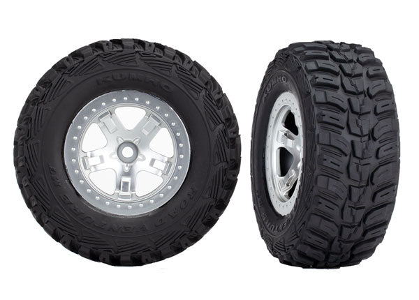 5880X Tire & wheel assy, glued (SCT satin chrome, beadlock style wheels, Kumho tires, foam inserts) (2) (4WD front/rear, 2WD rear only)