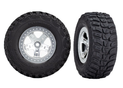 5880X Tire & wheel assy, glued (SCT satin chrome, beadlock style wheels, Kumho tires, foam inserts) (2) (4WD front/rear, 2WD rear only)