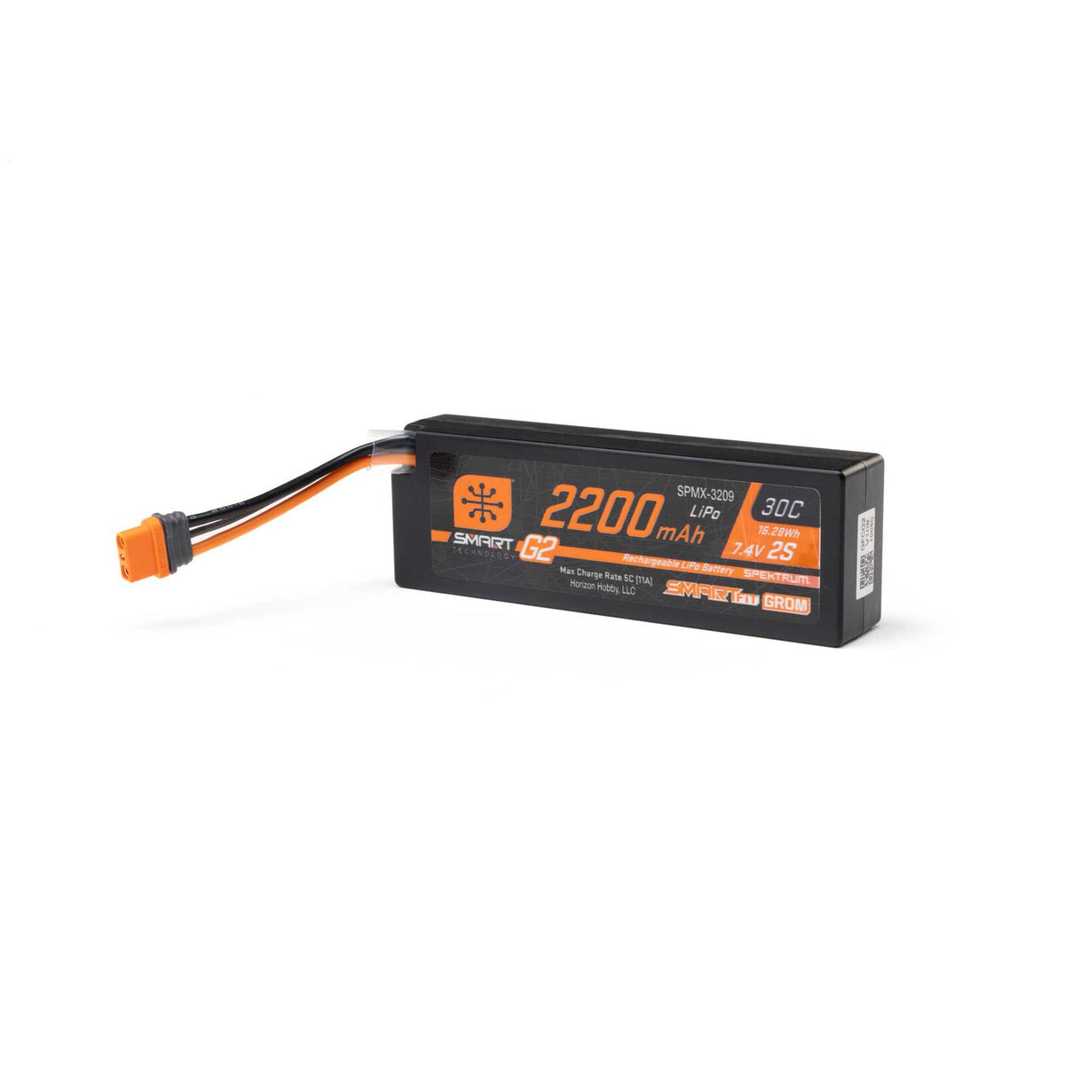 SPMX-3209 Spektrum 7.4V 2200mAh 2S 30C Smart G2 LiPo Battery: IC2 SmartFit Case