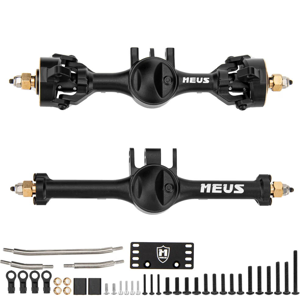MEUS Racing TRX4M Metal V2 Isokinetic Front & Rear Axles w/ Adjustable Servo Mount for 1/18 TRX4M RC Crawler (Black)