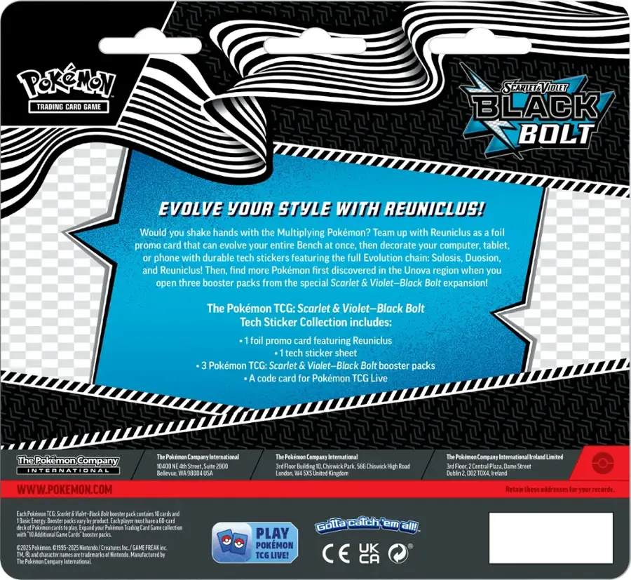 PKU10-10128-108 Pokemon Scarlet & Violet 10.5 Black Bolt 3 Pack Tech S – New Sun Racing