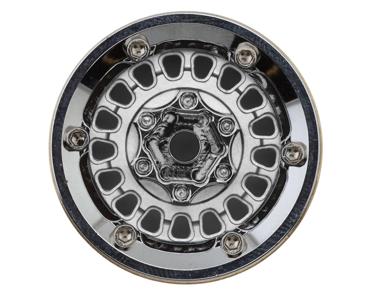 YQW-MW1016SR Injora 1.0" ModuWheel Brass & Aluminum Micro Crawler Beadlock Wheels (Silver) (4) (21g ea) (-4.4mm Offset)