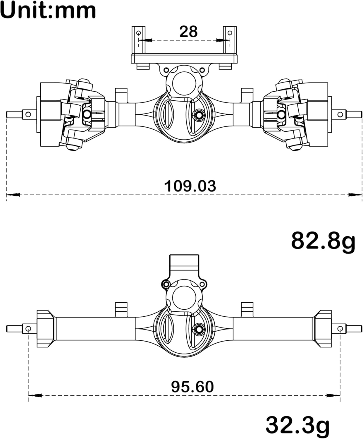 MEUS RACING 5mm Isokinetic V2 SCX24 Axles with 3-Section CVD for Axial 1/24 SCX24 RC Crawler (Black)