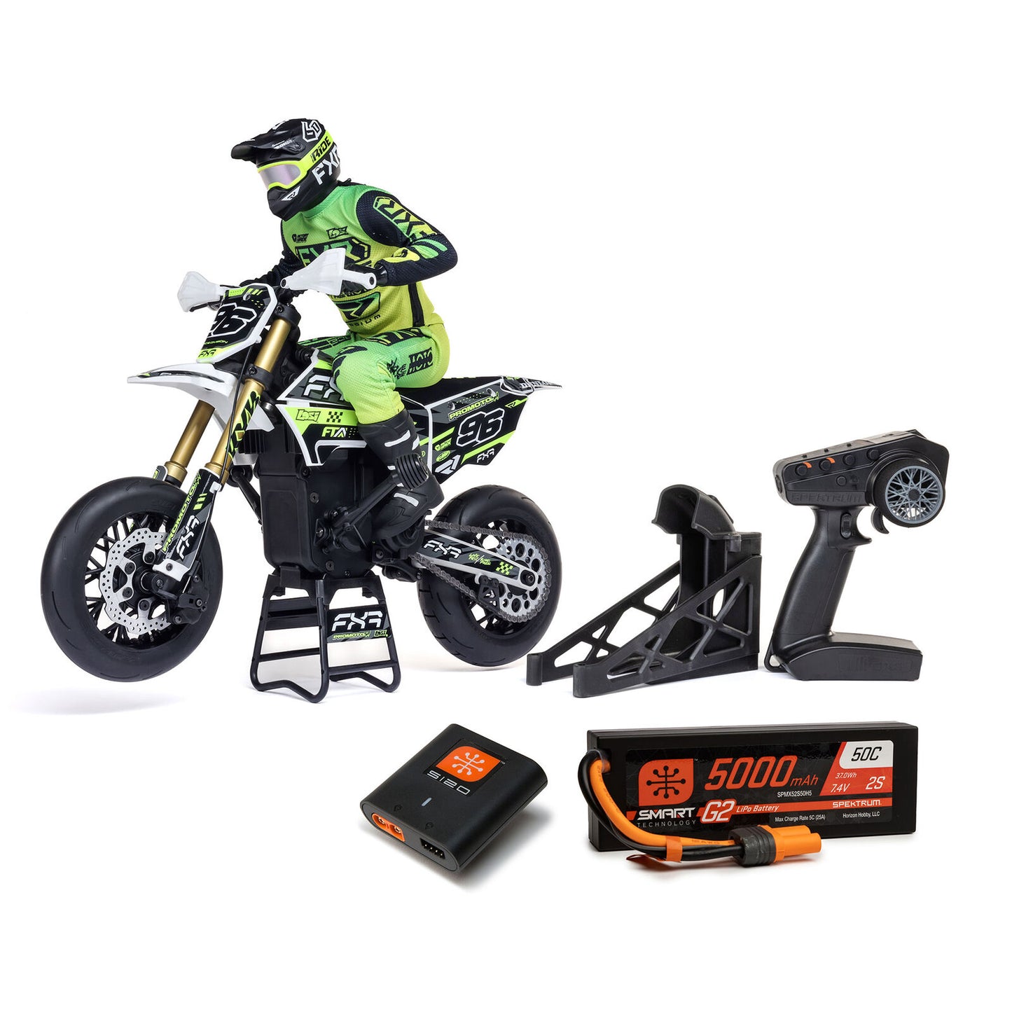 LOS-2310 1/4 Promoto-SM FXR Supermoto Motorcycle RTR (Battery and Charger Included), White