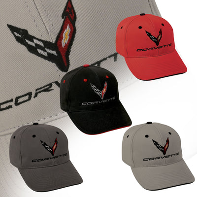 PN948 Corvette Structured Contrast Baseball Hat -Black/Light Grey/Dark Grey/Red