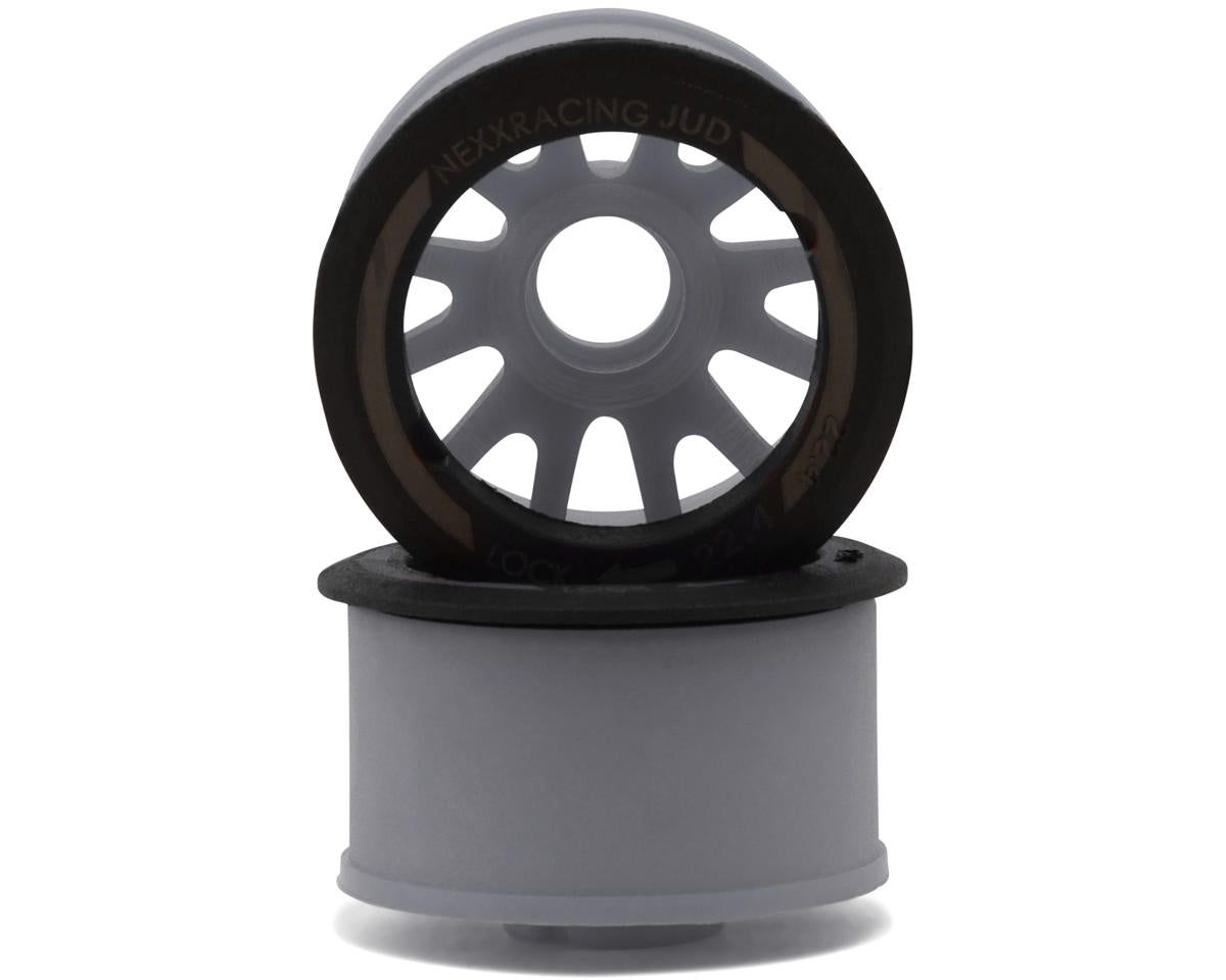 NX-USA-EVO-R+2-G NEXX Racing Mini-Z RWD "JUD" EVO Rear Threaded Side-Wall Carbon Fiber Rims (2mm Offset) (Grey) (2)