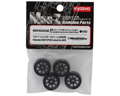 KYOMDH020GM Kyosho AWD Watanabe Eight Spoke Wheels (Black) (4) (0mm Offset)