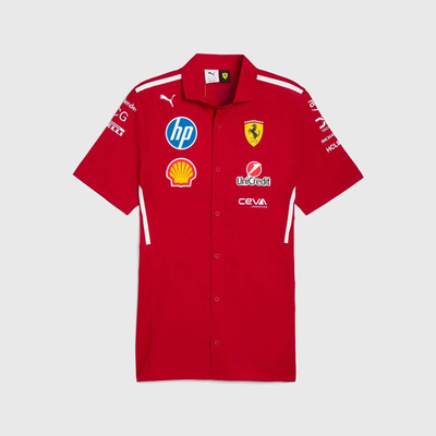 701232807 Scuderia Ferrari F1 2025 Team Button Down Shirt - Dark Cherry