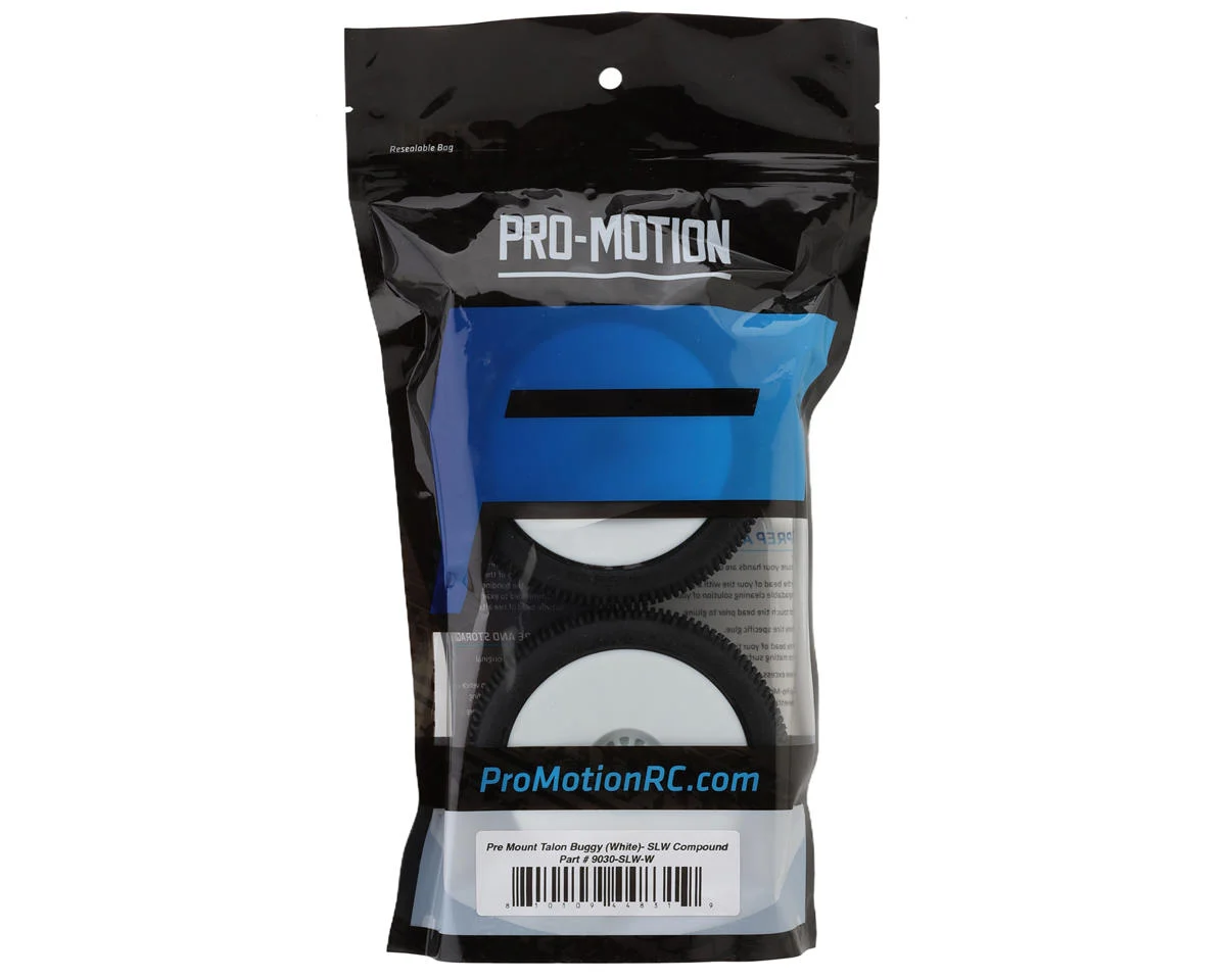 PMT9030-SLW-W Pro-Motion Talon 1/8 Buggy Pre-Mount Tires (White) (2) (Soft - Long Wear)