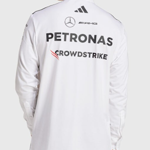 JX0757 Mercedes AMG Petronas Formula 1 2025 Men's Team Long Sleeve Polo Shirt - White -
