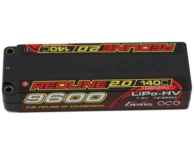 GEA96002S14D5 Gens Ace Redline 2.0 2S LiHV Battery 140C (7.6V/9600mAh) w/ 5mm Bullets