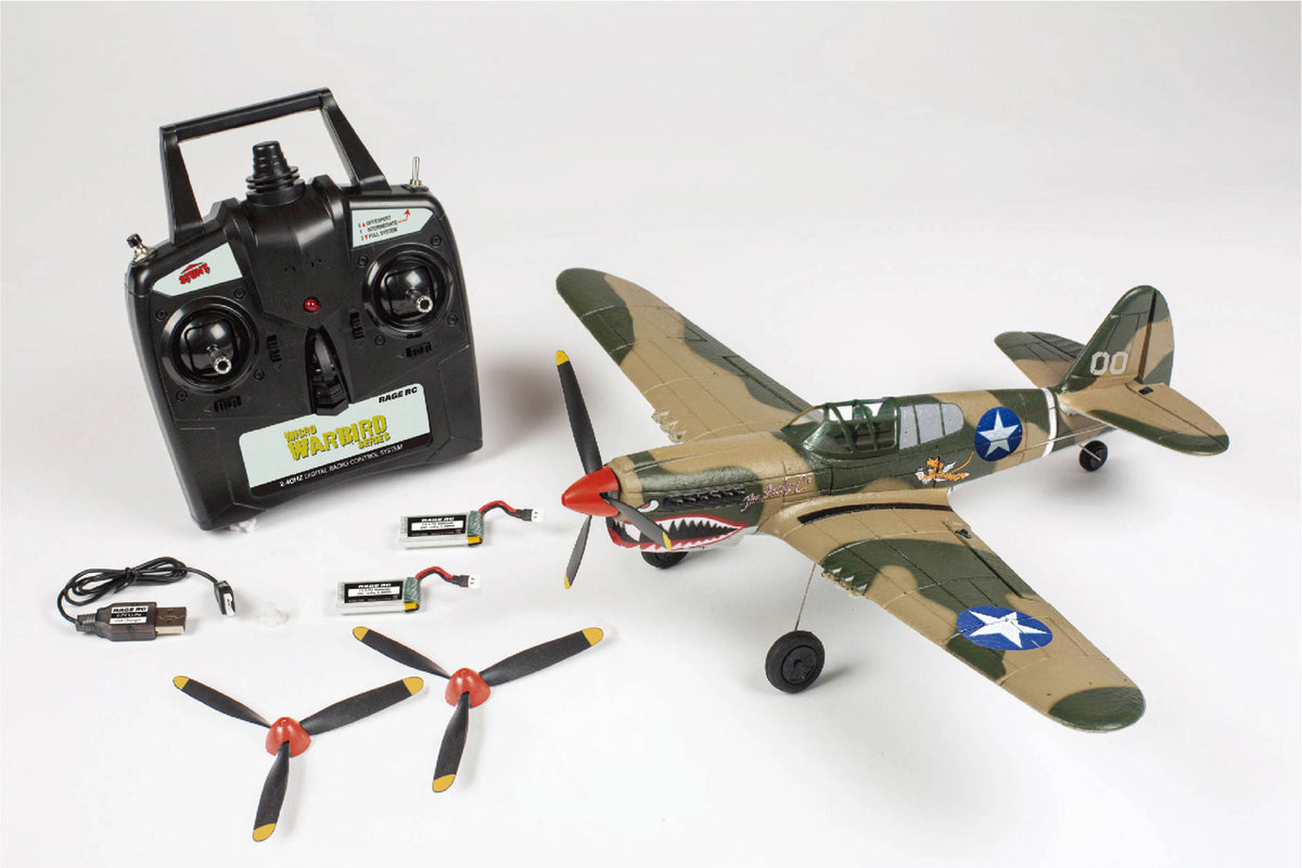 RGRA1305 Rage R/C Curtiss P-40 Warhawk Micro RTF Airplane with PASS (Pilot Assist Stability Software) System