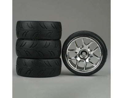 DTXC2805 U-Groove 1/10 Touring Car Tire w/10-Spoke Wheel (Chrome) (4)