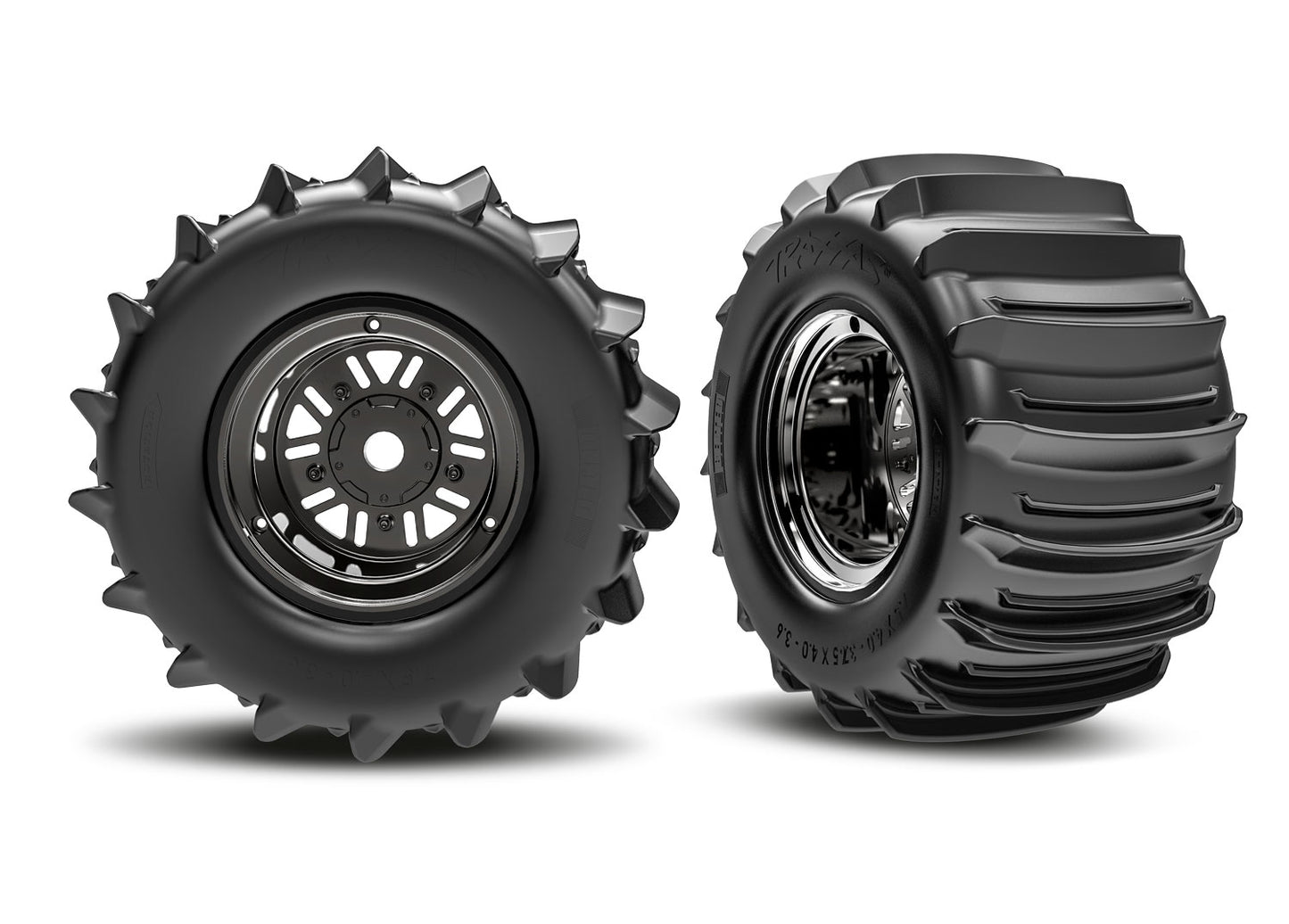 10973-BLKC 3.2" Funco Black Chrm Rear Wheels & Paddle Tires (2)