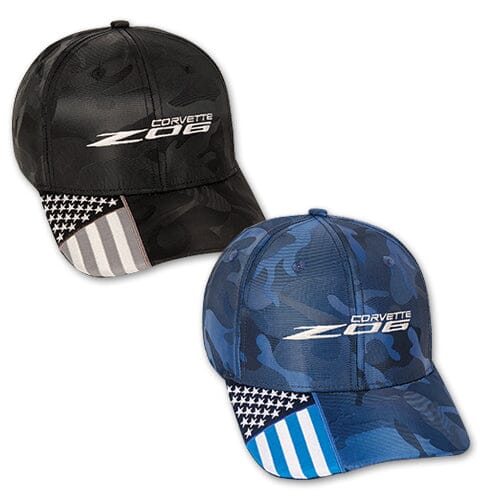 DC421 Corvette 2023 Z06 Camo Flag Baseball Hat Black / Blue