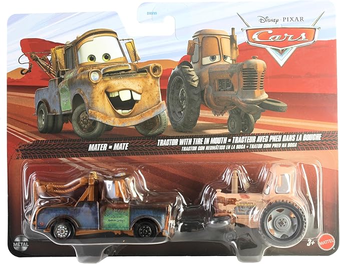 HWDXV99 JKW71 Cars 2-Pack Mater Mate & Tractor with Tire in Mouth