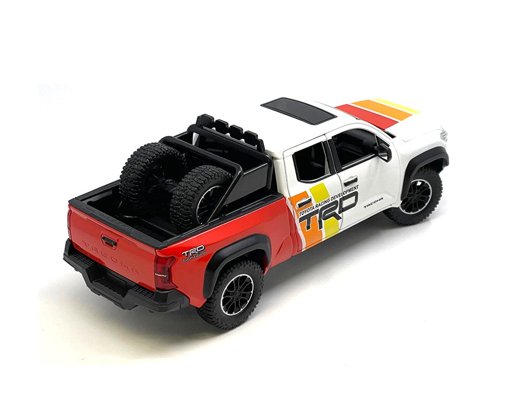 MiJo Exclusives MJH08778-MJS01 1:24 2024 Toyota Tacoma TRD Off-Road Custom – White with Yellow/Orange/Red – Limited Edition