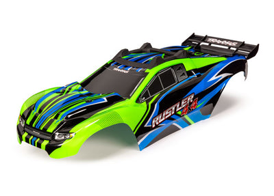 6734G  Body, Rustler® 4X4, green & blue/ window, grille, lights decal sheet