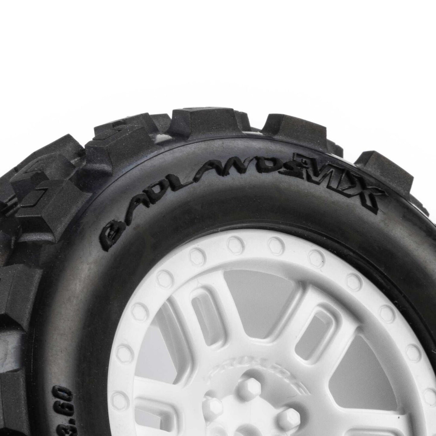 PRO1030113 Pro-Line Racing 1/16 Badlands MX Front/Rear MT Tires Mounted 12mm White Split Six (2): ARRMA MINI KRATON