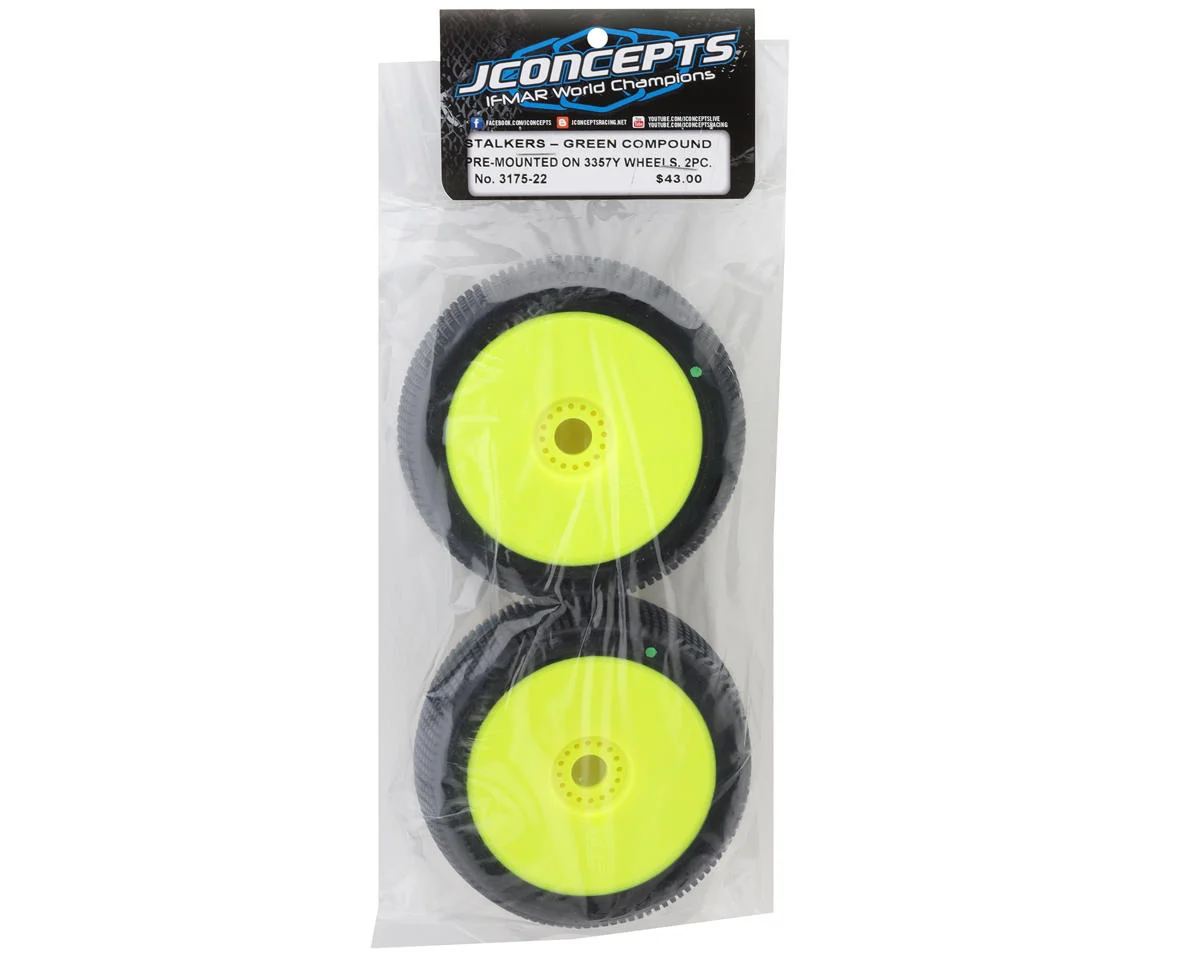 JCO3175-22 JConcepts Stalkers 1/8 Pre-Mounted Buggy Tire (2) (Yellow) (Green)