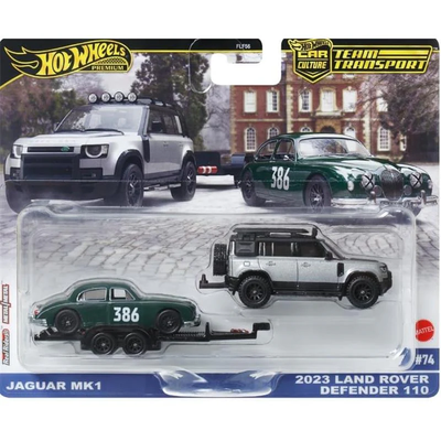 HWFLF56 Car Culture Team Transport Jaguar Mk1 2023 Land Rover Defender