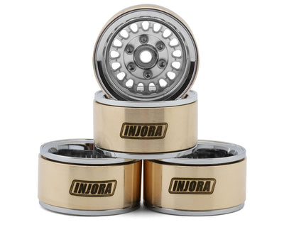YQW-MW1016SR Injora 1.0" ModuWheel Brass & Aluminum Micro Crawler Beadlock Wheels (Silver) (4) (21g ea) (-4.4mm Offset)