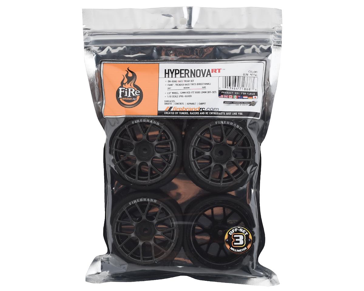 FBR1WHEHYP683 Firebrand RC Hypernova-RT3 Pre-Mounted On-Road Tires (4) (Gun Metal) w/FireFang Tires, 12mm Hex & 3mm Offset