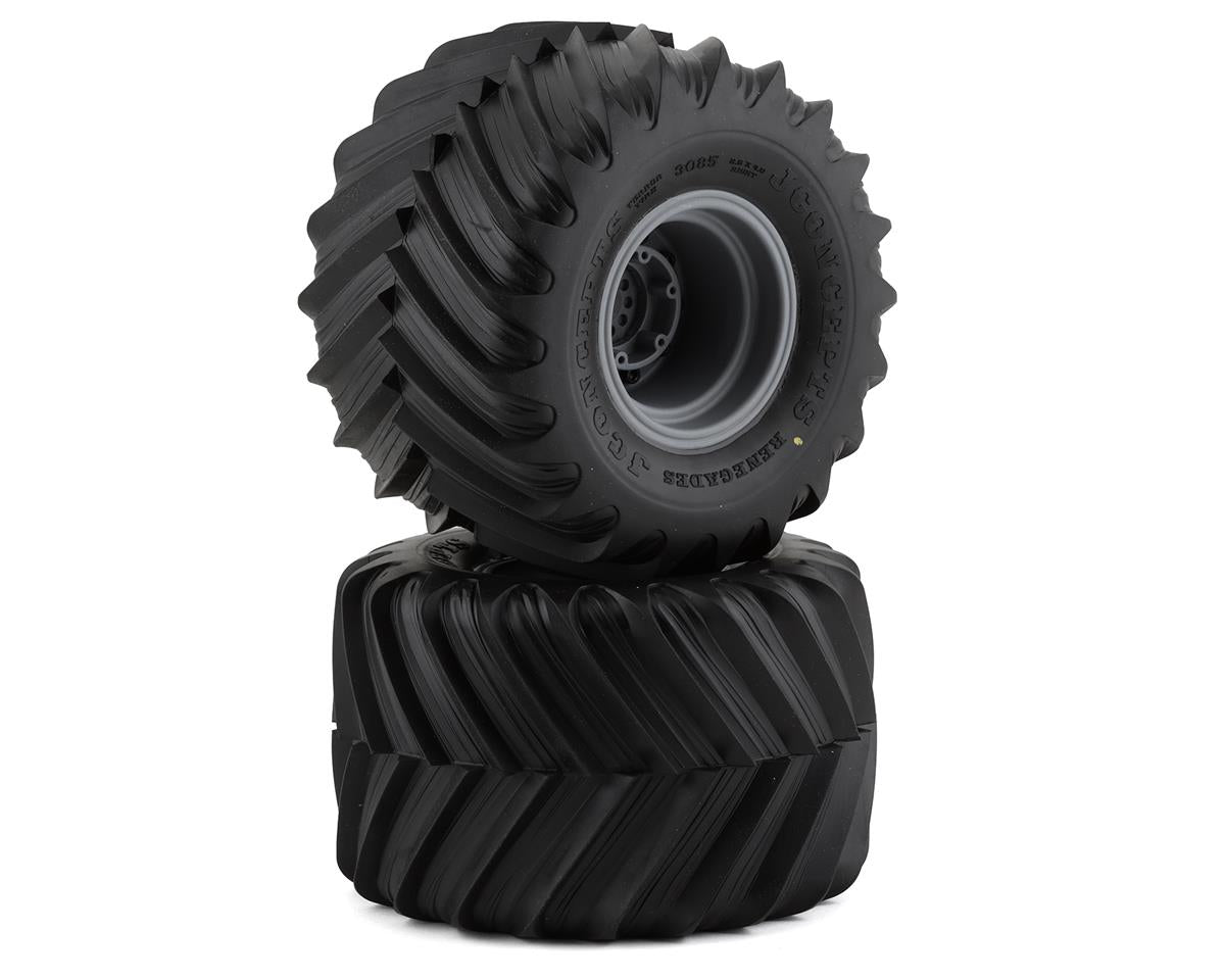 JCO3085-40910 Renegades Pre-Mounted Monster Truck Tires (Silver) (2) (Yellow)