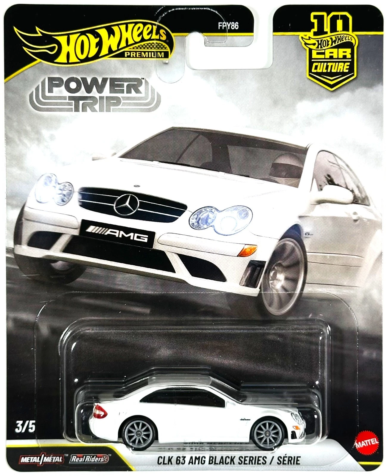 HWJFK29 Hot Wheels Premium Car Culture Power Trip 2008 Mercedes-Benz CLK 63 AMG Black Series from FPY86-961R Case